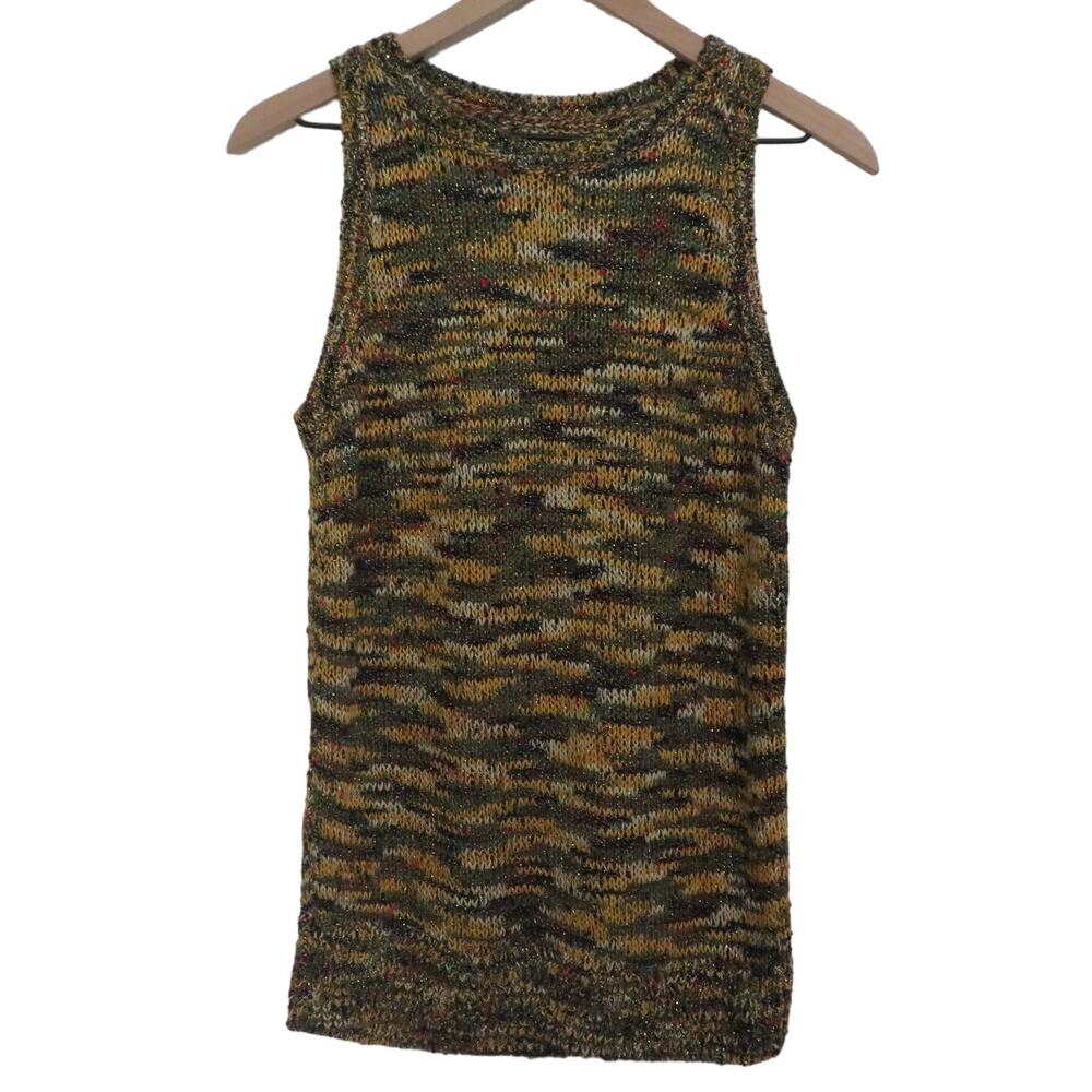 LOFT Womens Sz S Multicolor Knit Sleeveless Top Crew Neck Green Yellow Top